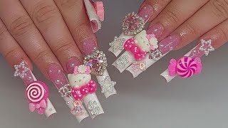 KAWAII JUNK NAIL RECREATION/ WHITE FRENCH NAILS/ WATCH ME WORK XL NAILS