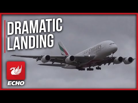 Massive Airbus A380 makes dramatic airport landing during extreme weather