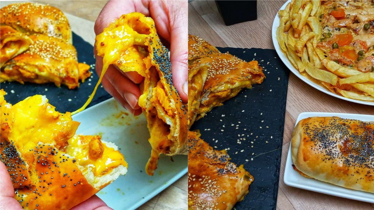 ساندويتش الشاورمة فالفرن و سكالوب رولي مع زرودية والجلبانة بصلصة بيضاء تهبل