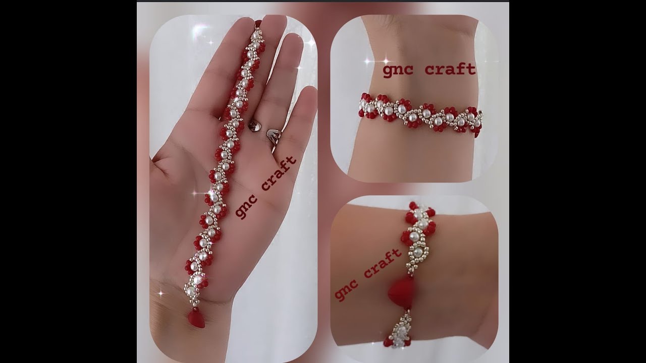 KIRMIZI KRİSTALLİ VE İNCİLİ BİLEKLİK RED CRYSTAL AND PEARL BRACELET