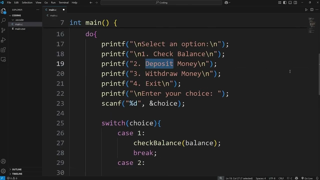 #40. C Programming Full Course for free: banking program