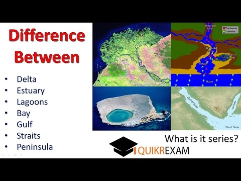 What is the difference between delta estuary lagoon bay gulf Straits peninsula