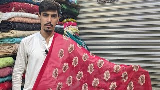 Mirza Fabric Shifon Chikenkari Flowers Work Embroidery.price3500