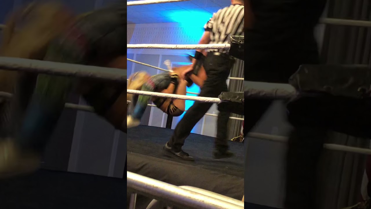 Becca with the  reversal on anthony Greene inter gender chaotic wrestling