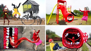 HOUSE HEAD VS TRAIN EATER VS SLIME ROOM VS THE EXTRA SLIDE - In real life