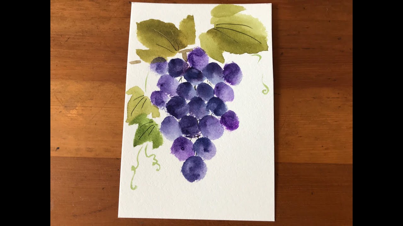 初心者でも描けますハガキ絵 ぶどう 葡萄 水彩画 Simple For Beginners Grape Watercolor Youtube