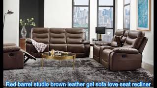 Acme 55420-21 2 pc Red barrel studio Aashi brown leather gel sofa love seat set with recliner ends