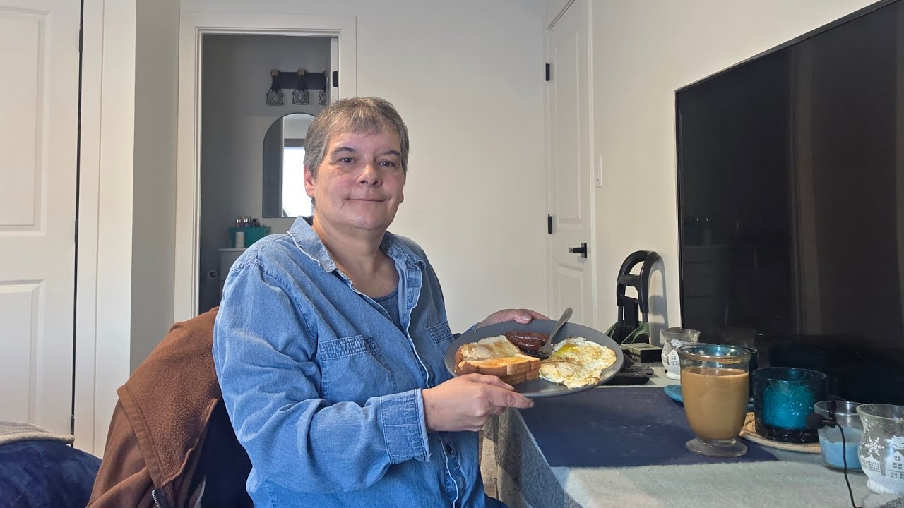Morning chat with Eggs Sausage Toast n Coffee 