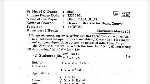(GE) Calculus Solved Question Paper - 4 | Generic Elective | Semester - 1, 2, 3 | 2019 | DU