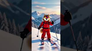 Dog Shiba Inu wearing sunglasses playing winter sports skidding on snow #snow #dog #shibainu #shiba