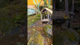 cinematic video of a small hut on the riverbank