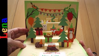 𝗞𝗿𝗲𝗮𝘁𝗶v 𝗺𝗶𝘁 𝗟𝗲𝗻𝗮 🎁  DIY Waldtiere Party Geburtstagskarte basteln - DIY Pop up Birthday card DIY