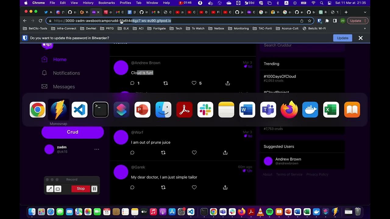 Cruddur Decouple the JWT verify from the application code by writing
