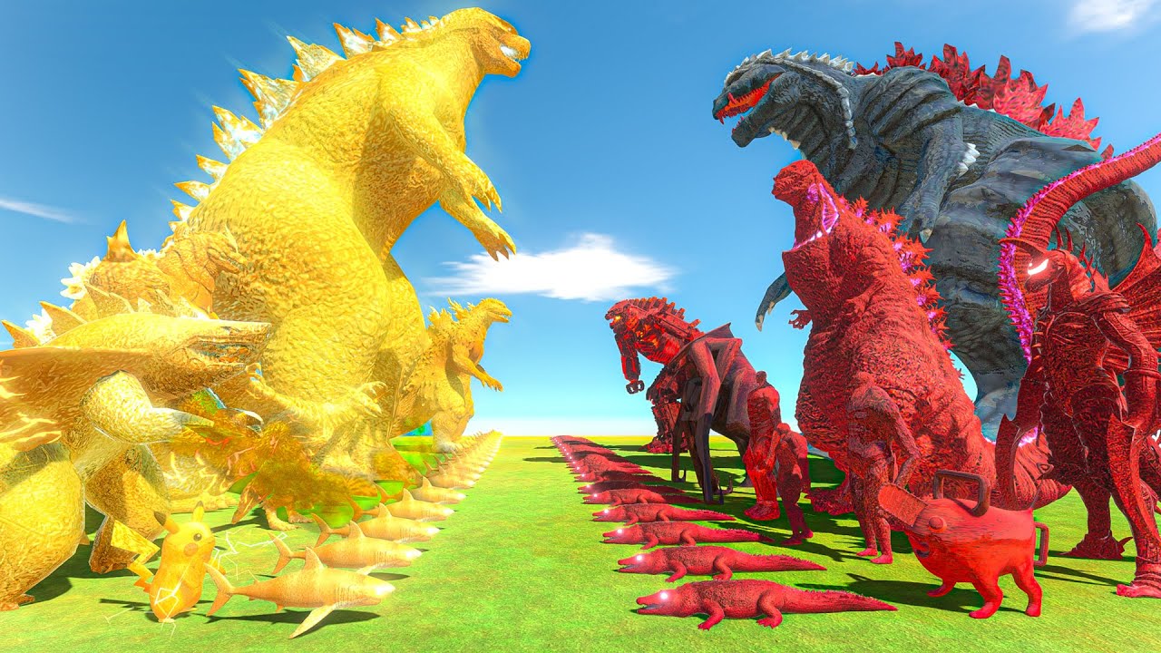 Red Team Godzilla 2014 vs Gold Team Ultima Godzilla |  Animal Revolt Battle Simulator