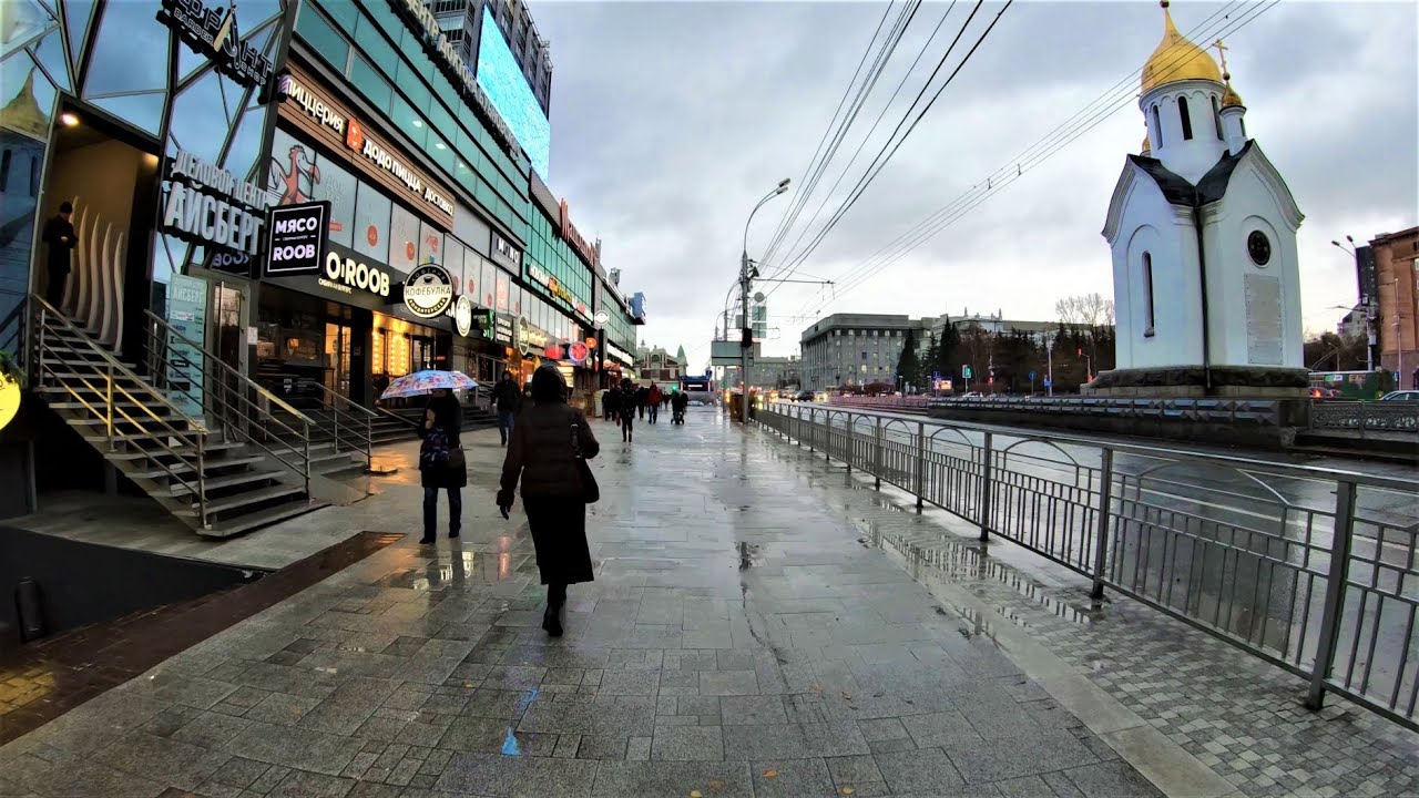 Новосибирск 4К - Прогулка по Красному Проспекту в дождь