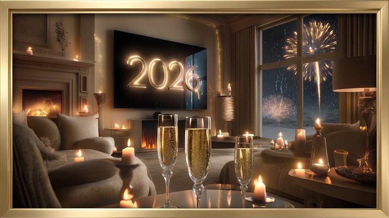 New Year’s Eve 2026 Framed Art for TV | Fireplace, Candles & Fireworks | New Years TV Framed Art 4K