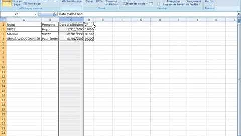 Déplacer une colonne entre deux autres colonnes d