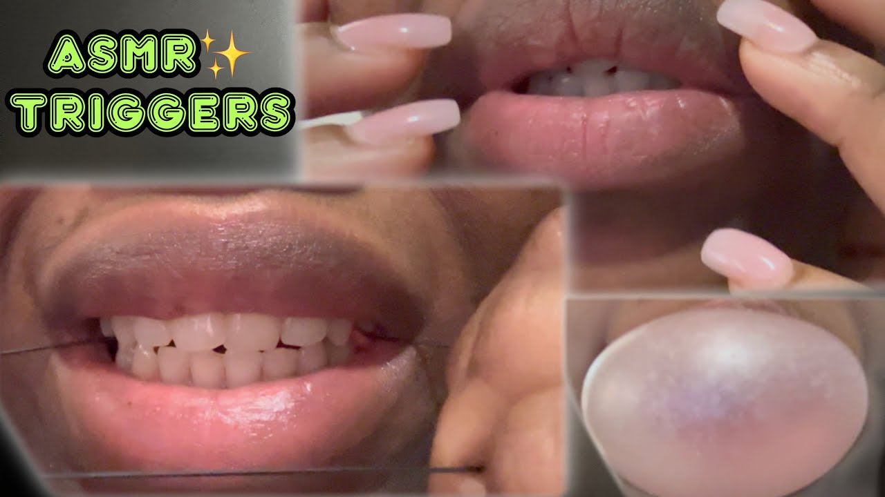 ASMR ✨ chewing gum | rubber band biting | blowing bubbles | whispering + face tracing