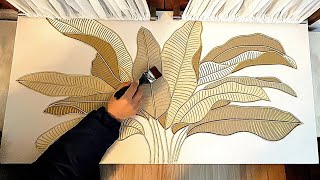 Thick Paint gold and silver flowers leaf Acrylic Painting/painting of golden flowers leaf textured