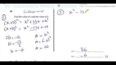 0580/22/F/M/20 (IGCSE) Paper 22 Q20 Completing the Square, Algebraic Manipulation