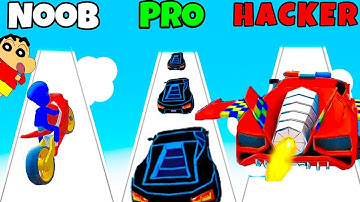 NOOB VS PRO VS HACKER VS GOD IN Super Car 3D WITH SHINCHAN & CHOP