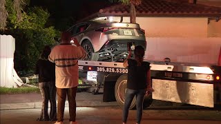 Car slams into backyard of Miami Lakes home