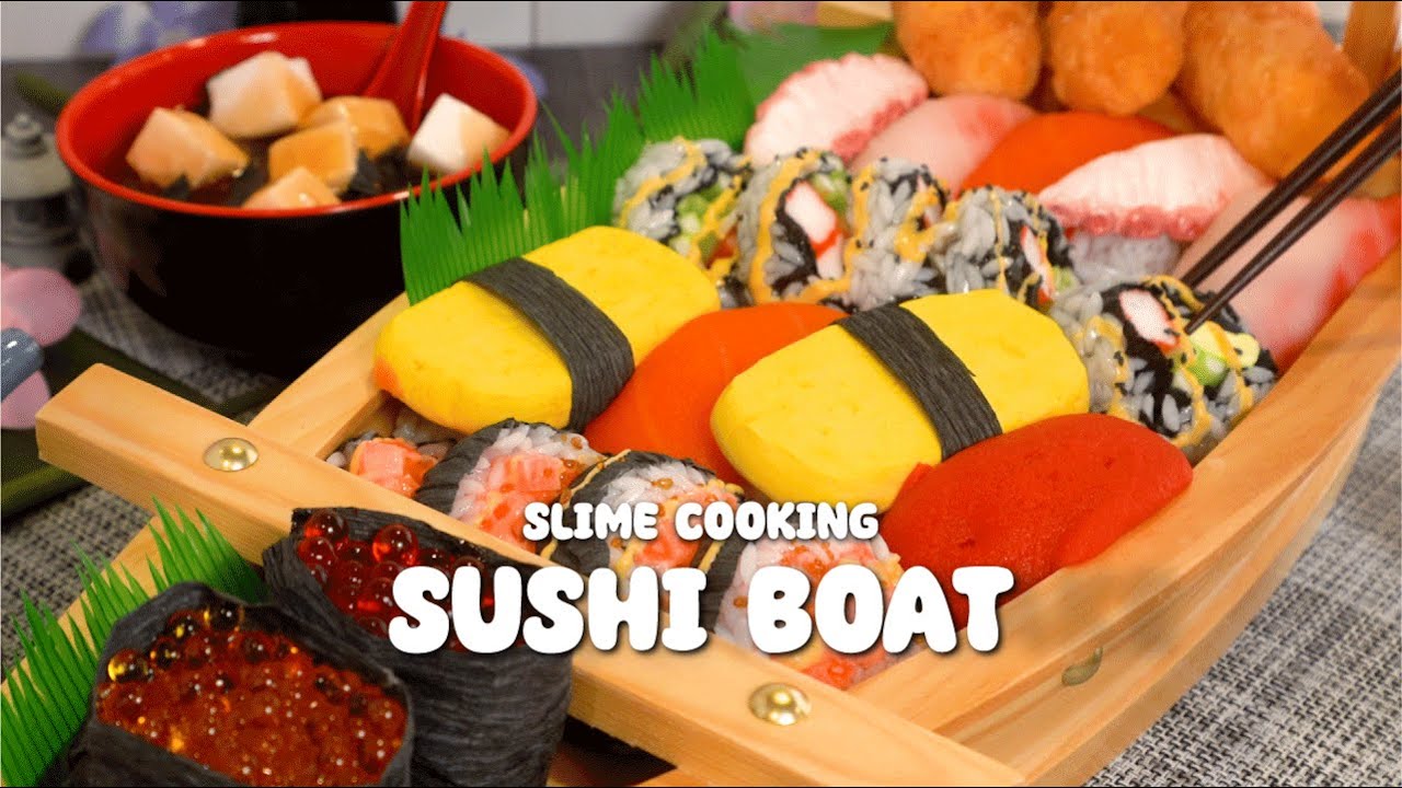 Satisfying Slime Cooking ASMR | SUSHI BOAT