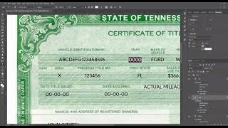 Tennessee car title certificate editable template, 2 pages