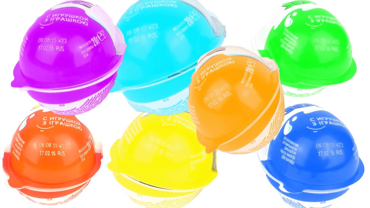 Kinder Joy Surprise Eggs Different Colors Cyan Orange Yellow Purple Green Blue Red LEARN Colours