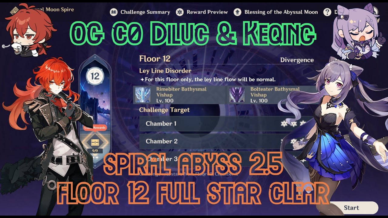 【GI】NEW Spiral Abyss 2.5 Floor 12 - Diluc & Keqing OG 5* Max Star Clear Gameplay! Ft: Kazuha Xingqiu