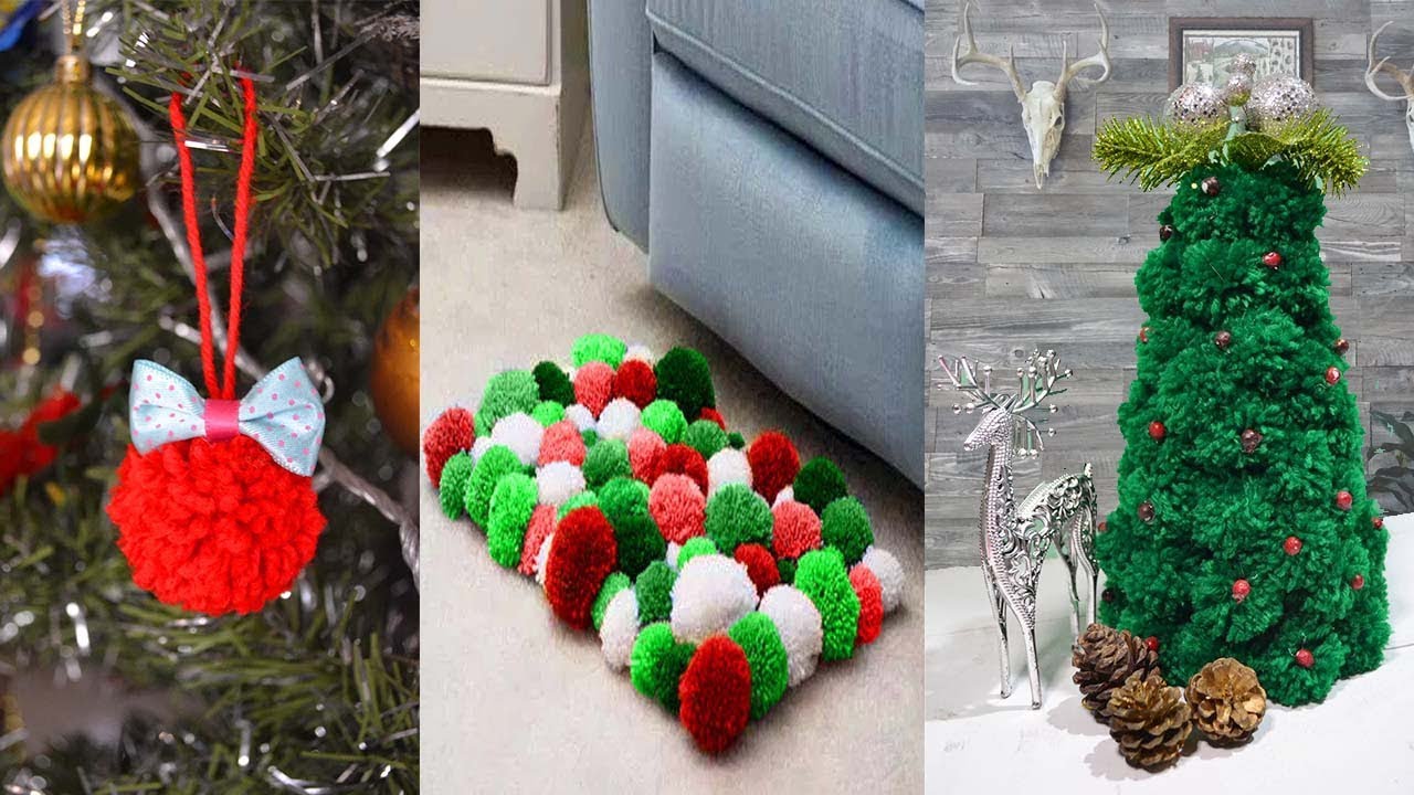 3 Easy Last Minute Christmas Pom Pom Crafts To Make| DIY Pom Pom Room Decor  - YouTube