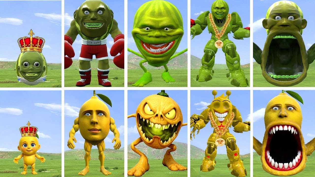 ALL NEW EVOLUTIONARY FORMS OF LINGANG MELON MONSTER VS MONMON LEMON MONSTER IN GARRY'S MOD !