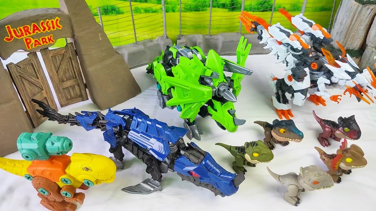 Let's Review dinosaurs Robot Mozasaur, Triceratop, stegosaur, parasaurolopus, Velociraptor, T-Rex 71