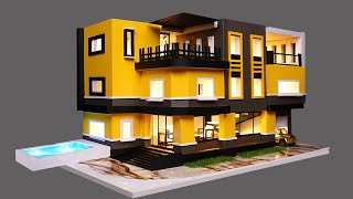 How to Build a Model of a 3-storey House in Simple Concrete - Miniature House with Interior