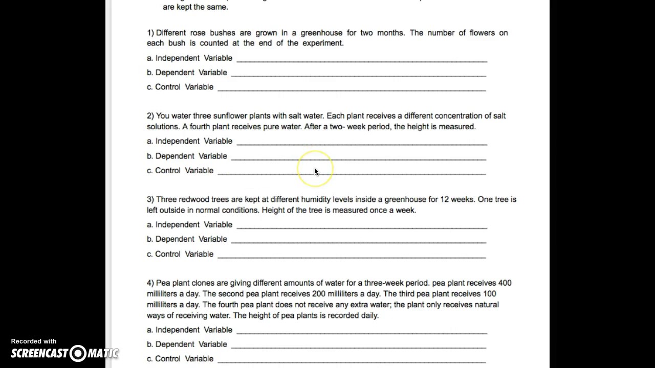 ES HWK 244.24.24 - Identifying Variables Worksheet Throughout Identifying Variables Worksheet Answers