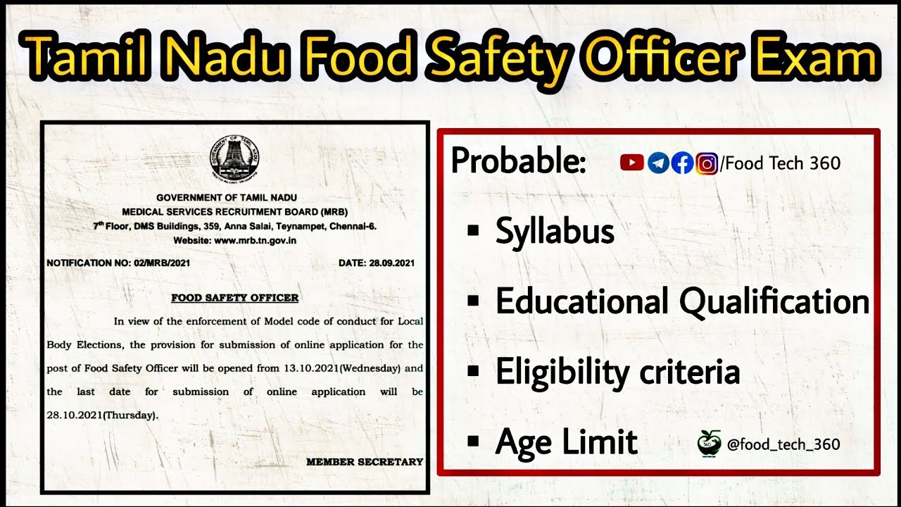 TN Food Safety Officer 2021 Probable Eligibility criteria, Syllabus