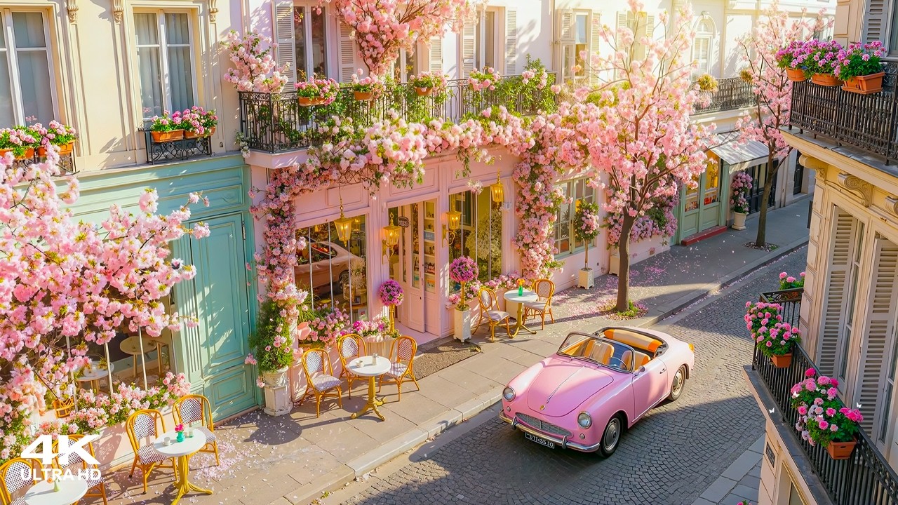 Soft Spring Jazz Music 🌸 Relaxing Bossa Nova at Outdoor Coffee Shop Ambience with Cherry Blossoms