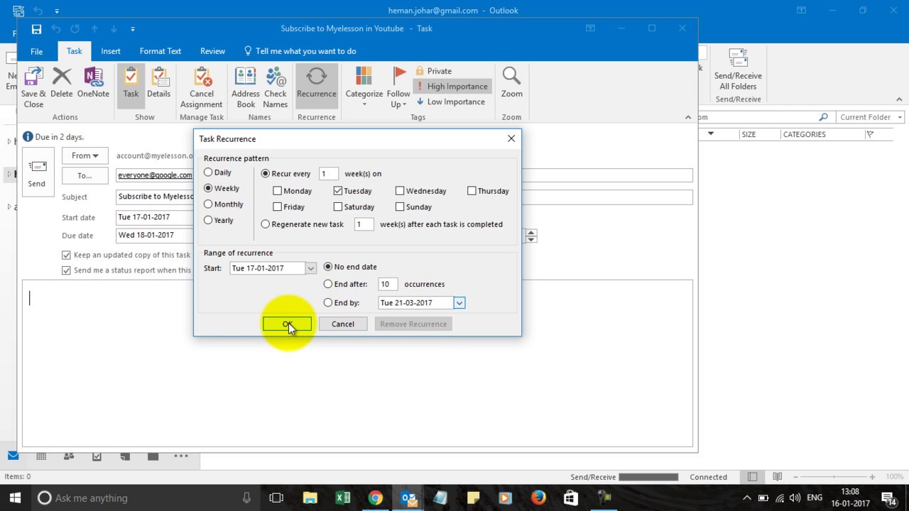 assign tasks outlook 2016