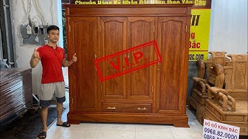 TỦ ÁO 3 buồng 4 cánh GỖ HƯƠNG ĐÁ HÀNG TRƠN KHOE VÂN VÀ CỰC KỲ DỄ LAU TRÙI