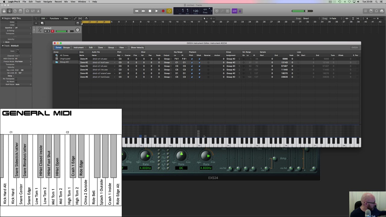EXS24 Logic X Create a Drum Patch with Choke & Velocity Filter