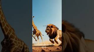 Lion Tries to Attack a Giraffe, 🦁🦒 #lion #giraffe #attack #farmer #ai #trending #ytshorts #yt