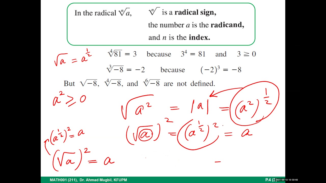 MATH001, P.4 (1) Rational Exponents and Radicals