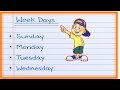 Sunday Monday | Days Name | Sunday monday ki Spelling | Weeks Name | Days Name