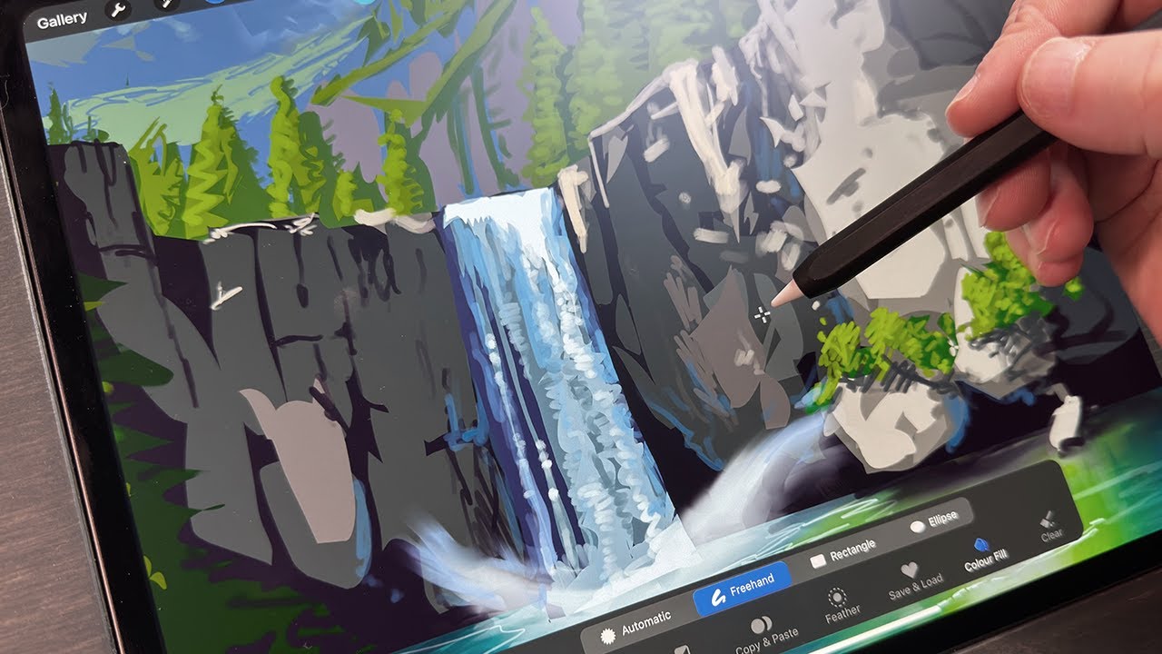 Landscape painting process using Procreate - 2 of 100 Challenge - YouTube