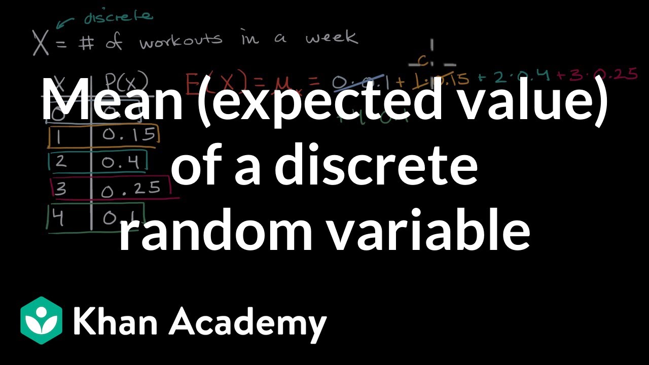 Mean Expected Value Of A Discrete Random Variable Video Khan Academy