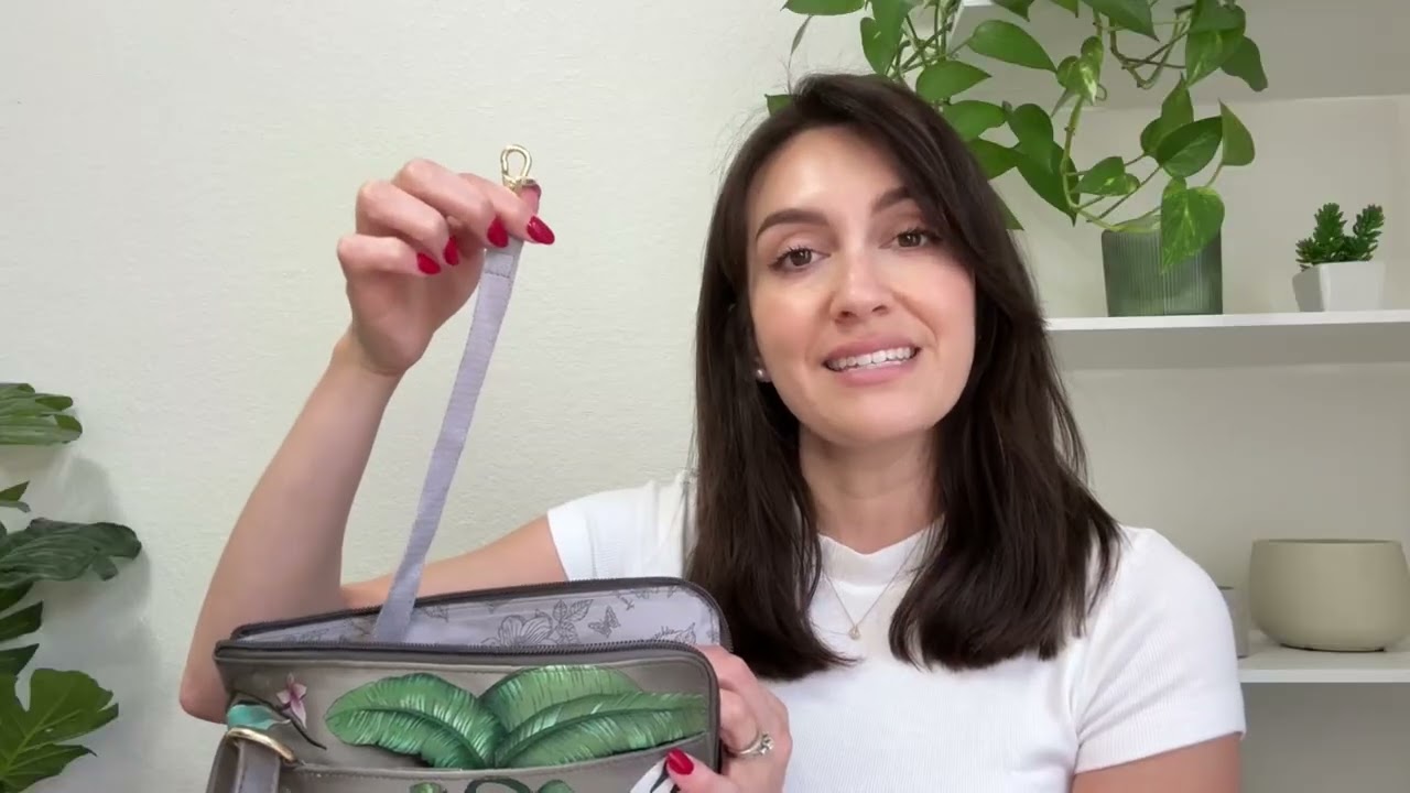 Anuschka Original Leather Hand Painted Organizer Crossbody with Extended Side Zipper and Adjustable