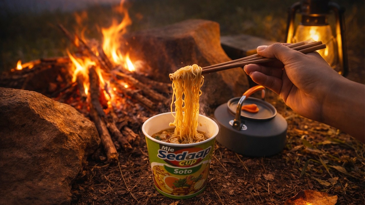Поход в одиночку - приготовление лапши быстрого приготовления, костер, ASMR