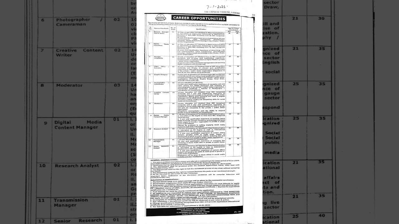 DGPR Punjab Jobs 2026 | New Govt Career Opportunities for Digital Media Wing