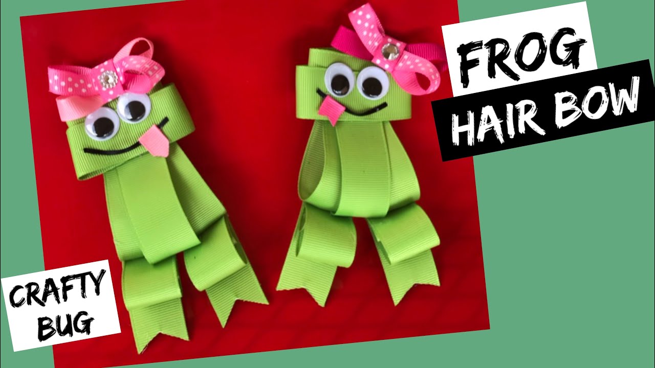 FROG HAIR CLIP tutorial; Froggy hair bow; ribbon frog; animal hair bows;  how to make; DIY 