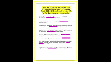 Final Exam for IS100C Introduction to the Incident Command System ICS 100 Latest Update 2025 2026 Ex